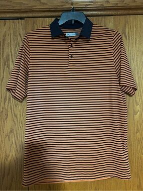 Kjus‎ Men's Luis Stripe Polo - Large - Orange & Navy